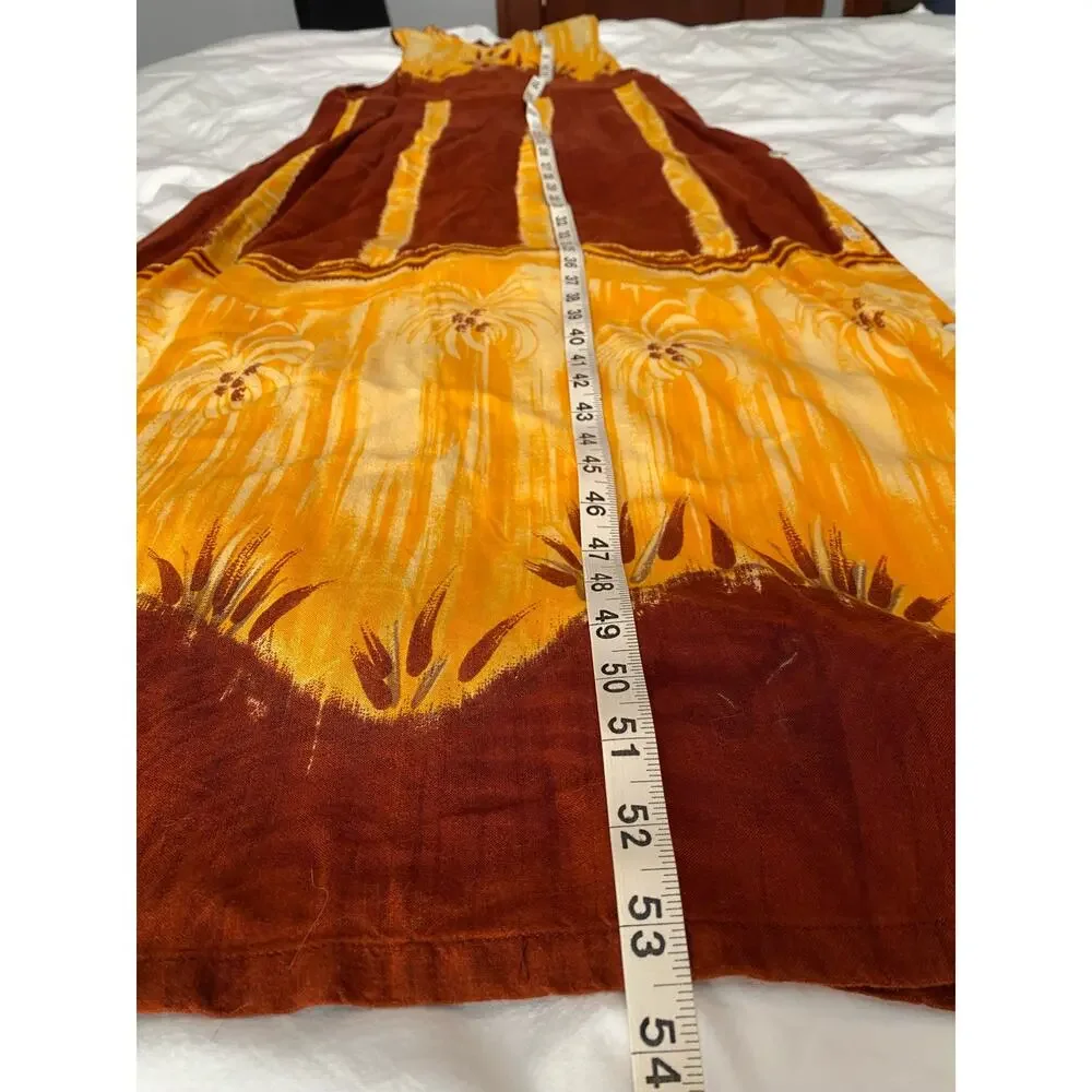 Marla Kim Tie Dyed Yellow & Rust Red Palm Tree Maxi Dress
